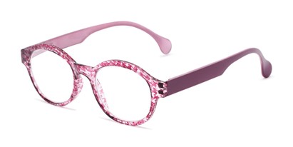 Angle of The Preppy in Pink Houndstooth, Women's Round Reading Glasses