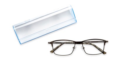 Angle of The Austin Pop of Power™ Blue Light Reader in Gunmetal Grey, Men's Rectangle Reading Glasses