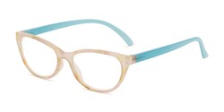 Angle of The Callie Computer Reader in Yellow/Blue with Yellow, Women's Cat Eye Reading Glasses