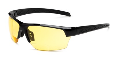 Angle of The Cannon Yellow Lens Bifocal Safety Reader in Black with Yellow Lenses, Women's and Men's Sport & Wrap-Around Reading Glasses