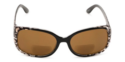 Front of The Cassia Bifocal Reading Sunglasses in Brown Leopard with Amber