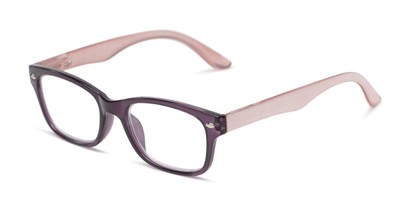 Angle of The Claudia in Purple/Pink Metallic, Women's Retro Square Reading Glasses