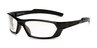 Angle of The Clear Bifocal Safety Goggles in Black with Clear Lenses, Women's and Men's Sport & Wrap-Around Reading Glasses