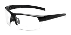 Angle of The Clear Bifocal Safety Reader in Black with Clear Lenses, Women's and Men's Sport & Wrap-Around Reading Glasses
