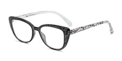 Angle of The Dreamer in Black/Crystal, Mickey Mouse Print, Women's Cat Eye Reading Glasses