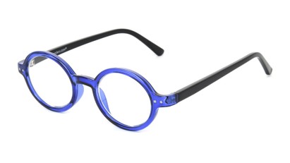 Angle of The Bookworm in Crystal Royal Blue/Black Temples, Women's and Men's Round Reading Glasses