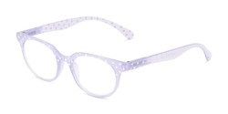 Angle of The Heidi in Light Purple Sparkle Dot, Women's Round Reading Glasses