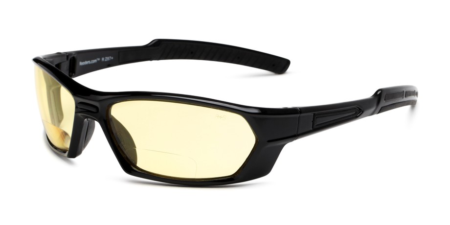 Bifocal glasses yellow lens tint night riding driving sports indoor semi rimless 