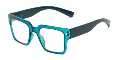 Angle of The Woodbridge in Teal Crystal, Men's Square Reading Glasses