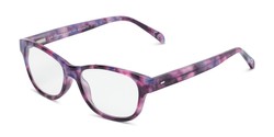 Angle of The Linda in Purple Tortoise, Women's Rectangle Reading Glasses