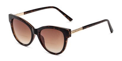Angle of The Rhonda Bifocal Reading Sunglasses in Brown Tortoise/Gold with Amber, Women's Cat Eye Reading Sunglasses