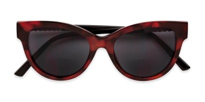 Folded of The Rhonda Bifocal Reading Sunglasses in Red Tortoise/Gold with Smoke