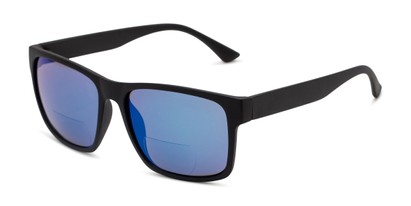 Angle of The Roman Bifocal Reading Sunglasses in Matte Black with Blue Mirror, Women's and Men's  