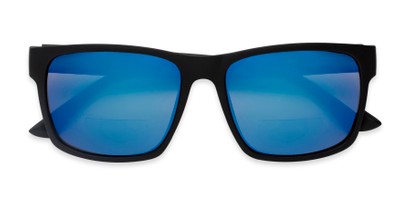 Folded of The Roman Bifocal Reading Sunglasses in Matte Black with Blue Mirror