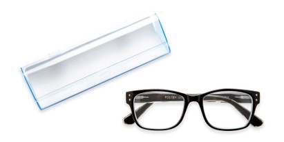Angle of The Tristan Pop of Power™ Blue Light Reader in Black/Clear, Women's and Men's Square Reading Glasses