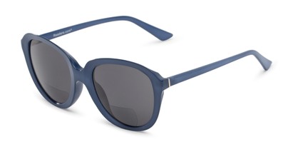 Angle of The Tulip Bifocal Reading Sunglasses in Dark Blue with Smoke, Women's Round Reading Sunglasses
