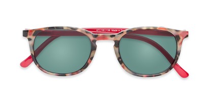 Folded of The Samber Reading Sunglasses in Tortoise/Red with Green Lenses