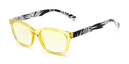 Angle of The Sanibel Tinted Reader in Yellow/Print, Women's Cat Eye Reading Glasses