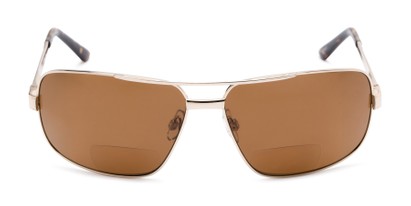 Front of The Sherlock Polarized Bifocal Reading Sunglasses in Gold with Amber