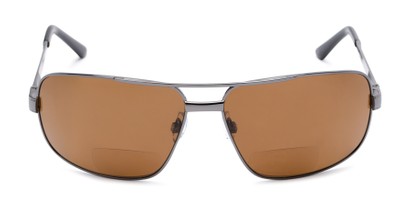Front of The Sherlock Polarized Bifocal Reading Sunglasses in Grey with Amber