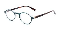 Angle of The Studio in Blue and Tortoise, Women's and Men's Round Reading Glasses
