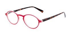 Angle of The Studio in Red and Tortoise, Women's and Men's Round Reading Glasses