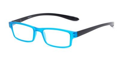 Angle of The Winnie Hanging Reader in Blue/Black, Women's and Men's Rectangle Reading Glasses