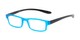 Angle of The Winnie Hanging Reader in Blue/Black, Women's and Men's Rectangle Reading Glasses