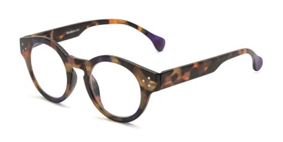 Angle of The Wynn Blue Light Reader in Purple/Tortoise, Women's and Men's Round Reading Glasses