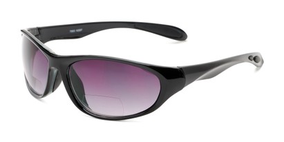 Angle of The Zeek Bifocal Reading Sunglasses in Glossy Black with Smoke Lenses, Women's and Men's Sport & Wrap-Around Reading Sunglasses