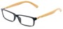 Angle of The Traveler Recycled Bamboo Reader in Dark Blue/Tan, Women's and Men's Rectangle Reading Glasses