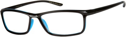 Angle of The Eddie in Black/Blue Fade, Women's and Men's Rectangle Reading Glasses
