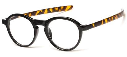 Angle of The Warhol in Glossy Black/Tan Tortoise, Women's and Men's Round Reading Glasses