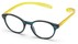 Angle of The Logan Hanging Reader in Glossy Blue/Yellow, Women's and Men's Round Reading Glasses