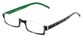 Angle of The Brent in Black/White Tortoise with Green, Women's and Men's Rectangle Reading Glasses