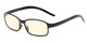 Angle of The Bogart Unmagnified Computer Glasses in Matte Black with Yellow, Women's and Men's Rectangle Reading Glasses