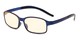 Angle of The Bogart Unmagnified Computer Glasses in Matte Blue with Yellow, Women's and Men's Rectangle Reading Glasses