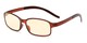Angle of The Bogart Unmagnified Computer Glasses in Matte Brown with Yellow, Women's and Men's Rectangle Reading Glasses