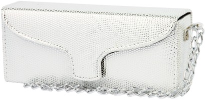 Angle of Metallic Wristlet Reading Glasses Case #164 in Silver, Women's and Men's  