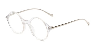 Angle of The Carlisle Signature Reader in Clear/Silver, Women's and Men's Round Reading Glasses