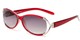 Angle of The Claire Reading Sunglasses in Red/Silver with Smoke, Women's Oval Reading Sunglasses
