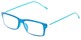 Angle of The Ovation Flexible Reader in Blue/Aqua, Women's and Men's Rectangle Reading Glasses