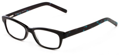 Angle of The Claremore Signature Reader in Black and Blue Tortoise, Women's and Men's Retro Square Reading Glasses