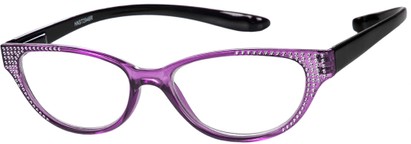 Angle of The Lexy Hanging Reader in Purple/Black, Women's Cat Eye Reading Glasses