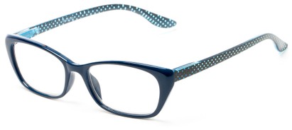 Angle of The Lynn in Blue with Black/Blue Temples, Women's Cat Eye Reading Glasses