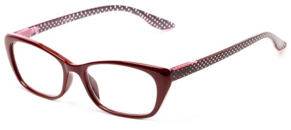 Angle of The Lynn in Red with Black/Pink Temples, Women's Cat Eye Reading Glasses