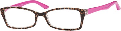 Angle of The Sassy in Leopard/Hot Pink, Women's Rectangle Reading Glasses