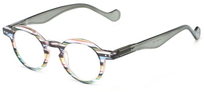 Angle of The Bravo in Black Multi Stripe, Women's Round Reading Glasses