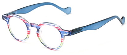 Angle of The Bravo in Blue Multi Stripe, Women's Round Reading Glasses