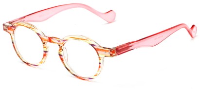 Angle of The Bravo in Pink Multi Stripe, Women's Round Reading Glasses